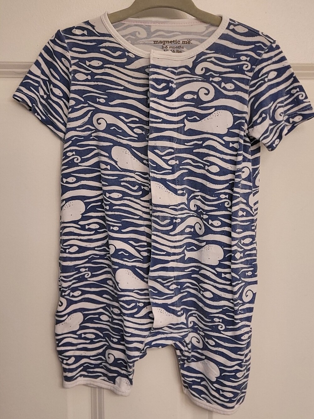 Magnetic Me, Navy Blue & White Whale Wave, 3-6 Months